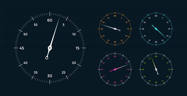 Vector set of white clock face for with pointer