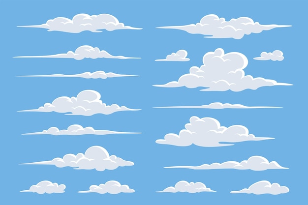 Vector set of white clouds on a blue background