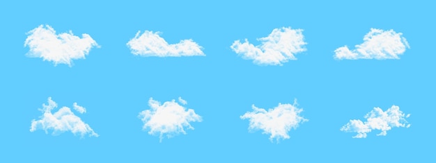 Set of white clouds isolated on blue background White cloudiness mist or smog background