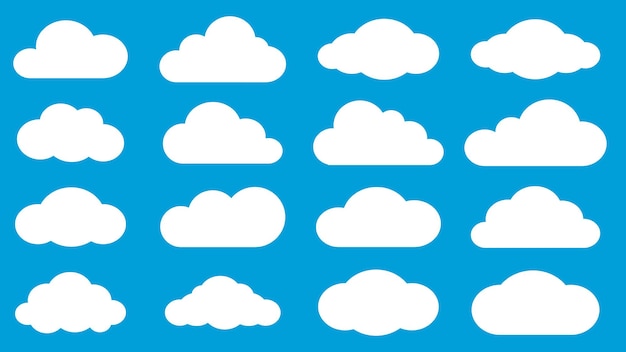 Vector set of white clouds on light blue background