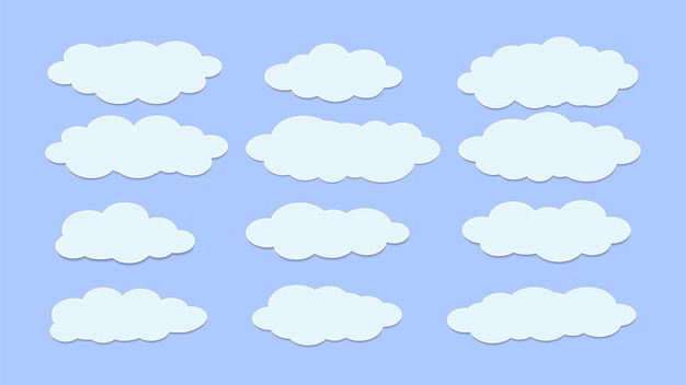 Set di nuvole bianche con illustrazione vettoriale di forme diverse