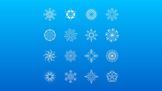 Set White Colleciton Line Snowflake Winter Decoration Elements Vector Design Style