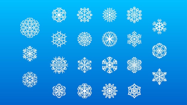 Impostare lo stile di disegno vettoriale degli elementi di decorazione invernale del fiocco di neve della linea colleciton bianca