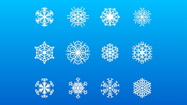 Set White Colleciton Line Snowflake Winter Decoration Elements Vector Design Style