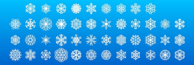 Set White Colleciton Line Snowflake Winter Decoration Elements Vector Design Style