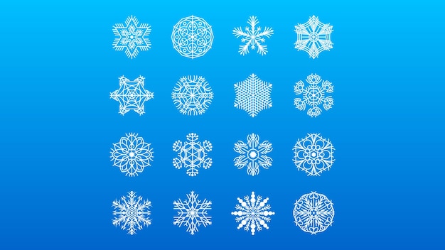 Impostare lo stile di disegno vettoriale degli elementi di decorazione invernale del fiocco di neve della linea colleciton bianca