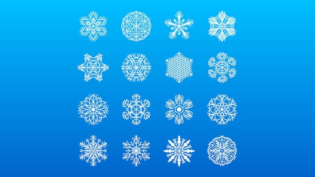 Set white colleciton line snowflake winter decoration elements vector design style