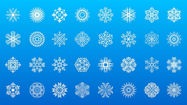 Set white colleciton line snowflake winter decoration elements vector design style