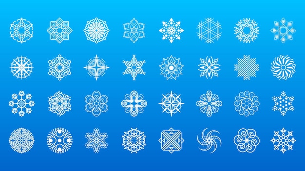 Set White Colleciton Line Snowflake Winter Decoration Elements Vector Design Style