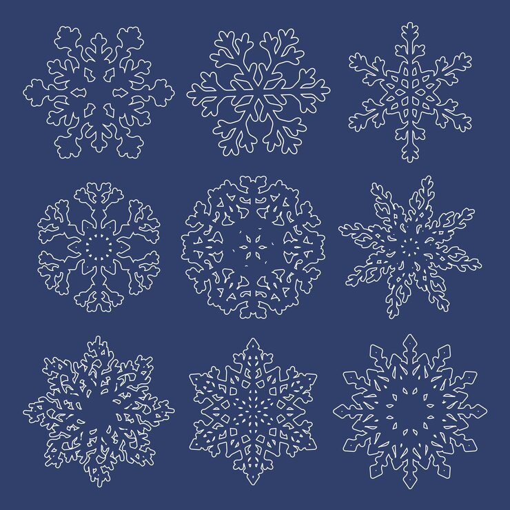Vector set of  white contour snowflakes