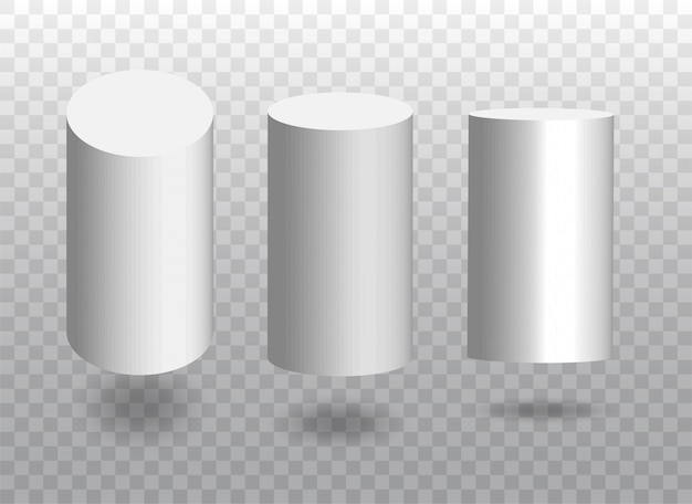 Vector set of white cylinders. geometric blocks with shadow.