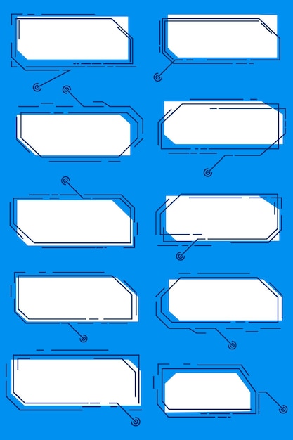 Vettore una serie di callout digitali bianchi, isolati su sfondo blu. modelli hud futuristici in varie forme. illustrazione vettoriale