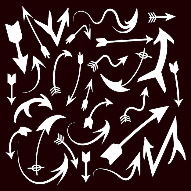  set of white drawn arrows arrows, icons on black background	

