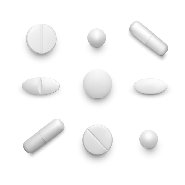 Vector set of white drug capsules