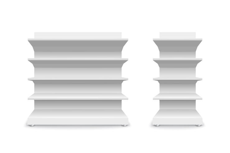 Vector set of white empty store shelves