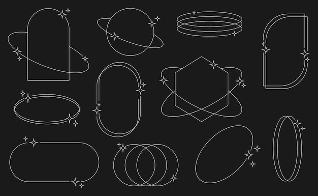 하 ⁇  기하학적 미학적 추상적인 라인 프레임과 별이 있는 모양의 세트 보호 야만주의 Y2K