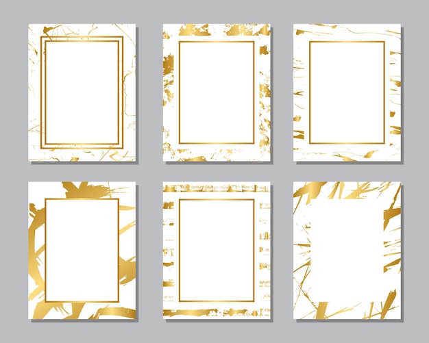 Set of white and gold flyers Modern abstract design Hand drawn ink pattern Brush texture