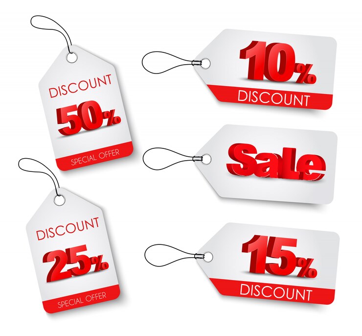 Vector set of white labels with a red 3d text