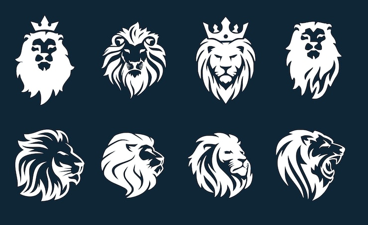 a set of white lions with a crown on their head