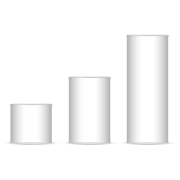 Vector set of white and metallic tin can.