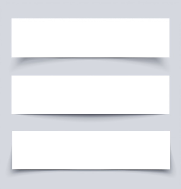 Set of white paper banners with shadows on gray background.