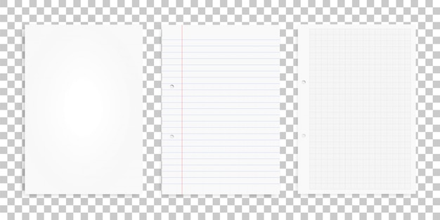 Набор белых листов бумаги на прозрачном фоне.