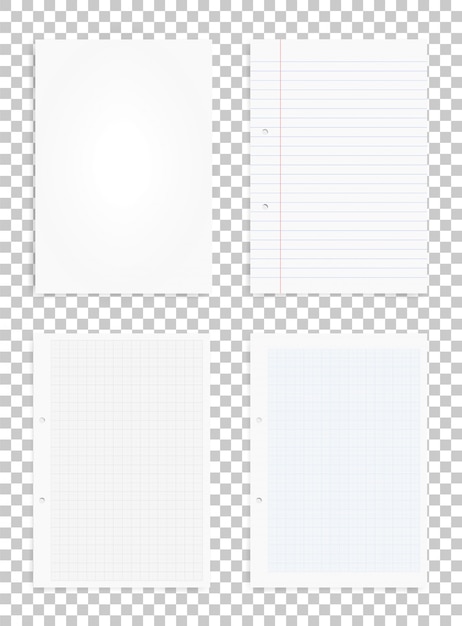 Set of white paper sheets on transparent background.