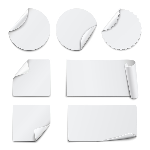 Set of white paper stickers on white