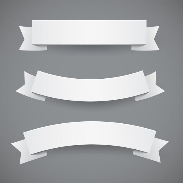 Vector set of white paper wavy ribbons or flags