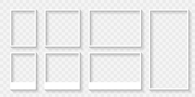 Set of White Photo Frames or Borders with Shadows