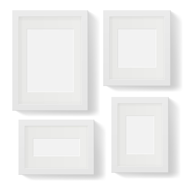 Set of white photo frames with shadows