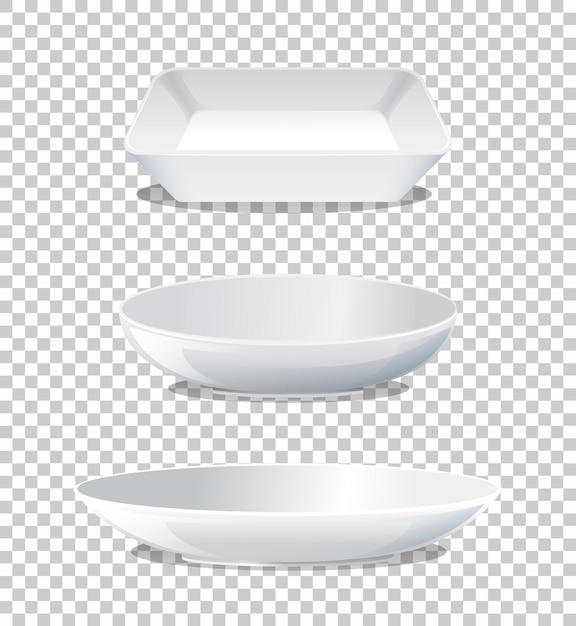 Vector set of white plain plate side view