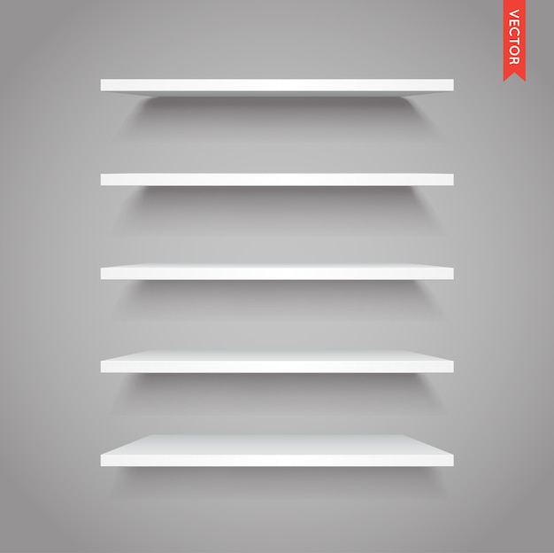 Vector set of white plastic shelves