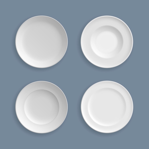 Set of white plates, bowls, dishes, vector illustration. glassware element abstract concept graphic