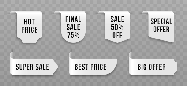 Vector set of white price tags realistic sales label