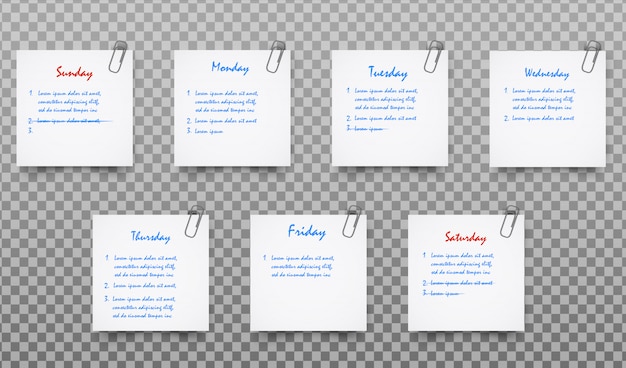 Vector set of white realistic sticky note