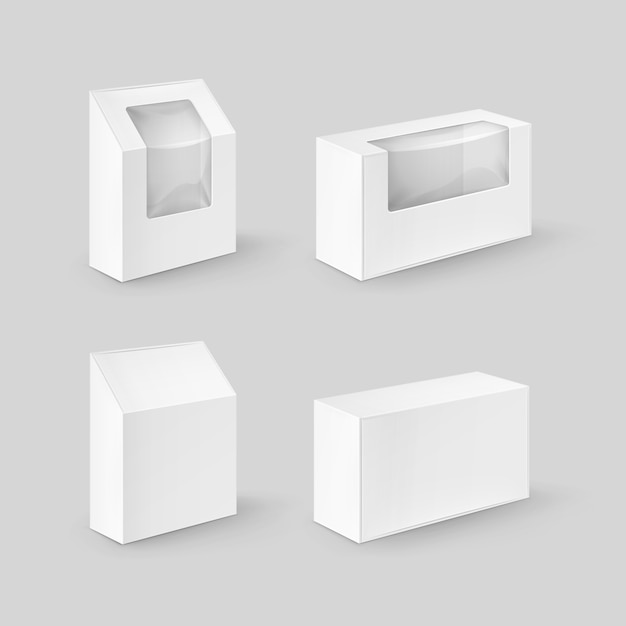 Set of White Rectangle Boxes For Food, Gift