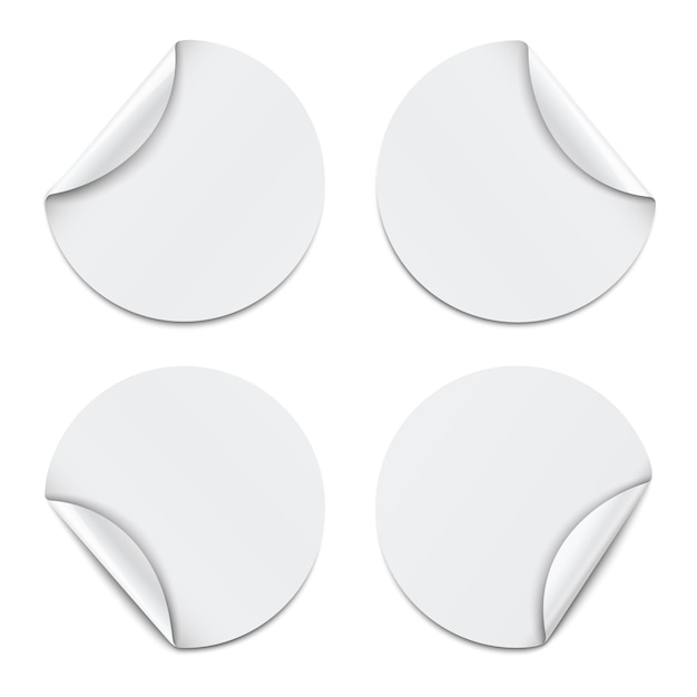 Vector set of white round paper stickers on white