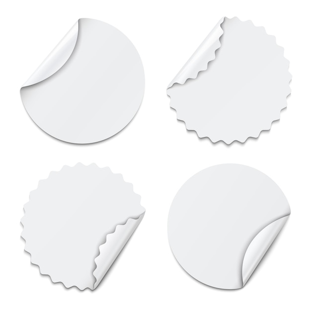 Vector set of white round paper stickers on white