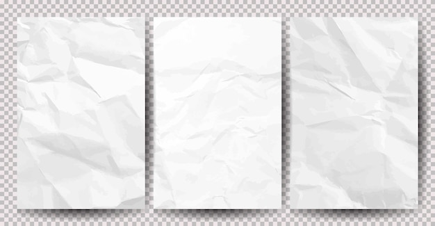 Set of white slean crumpled papers