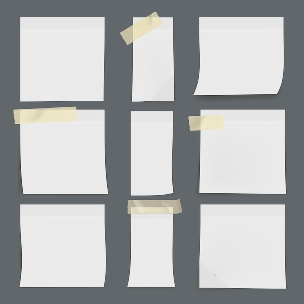 Vector set of white sticky notes on wall