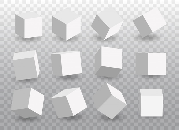 Vector set of white vector 3d cubes. cube icons in a perspective.