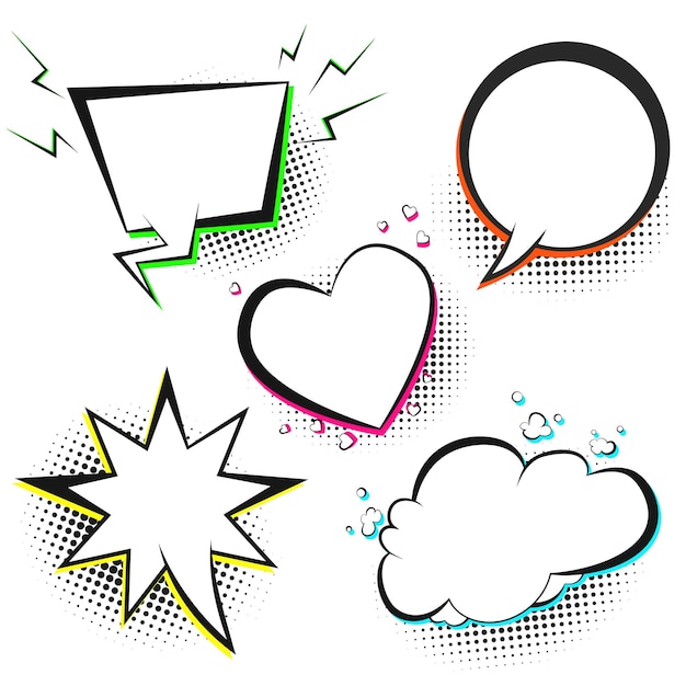 Set of white vector retro comic speech bubbles