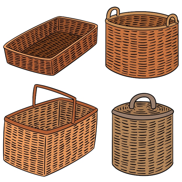 Vector set of wicker basket