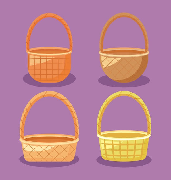 Vector set of wicker baskets