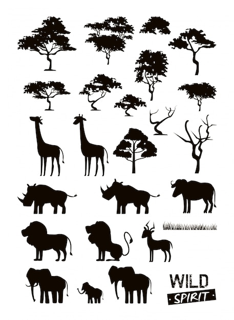 Vector set of wild african animals