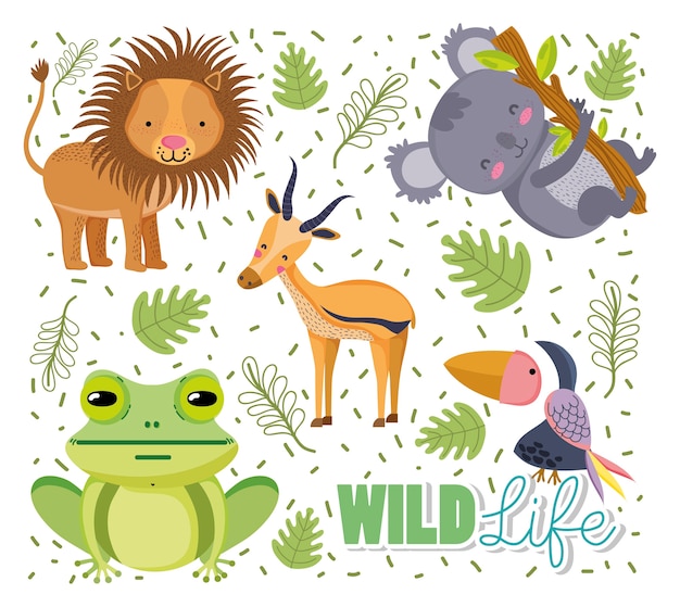 Vector set of wild animals cute cartoons