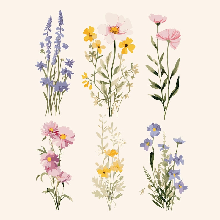 Vector set wild flower for decoration