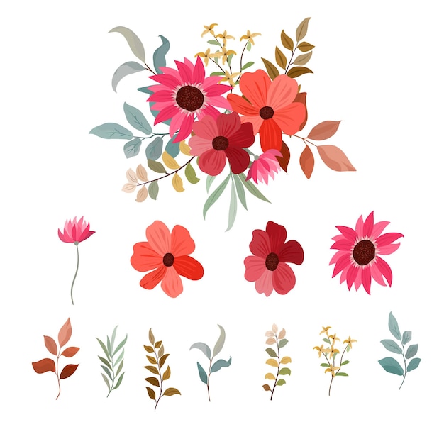 set of wild flower elements