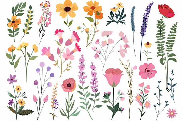 set of wild flowers and herbs pattern for fabric flower field vector illustration abstract